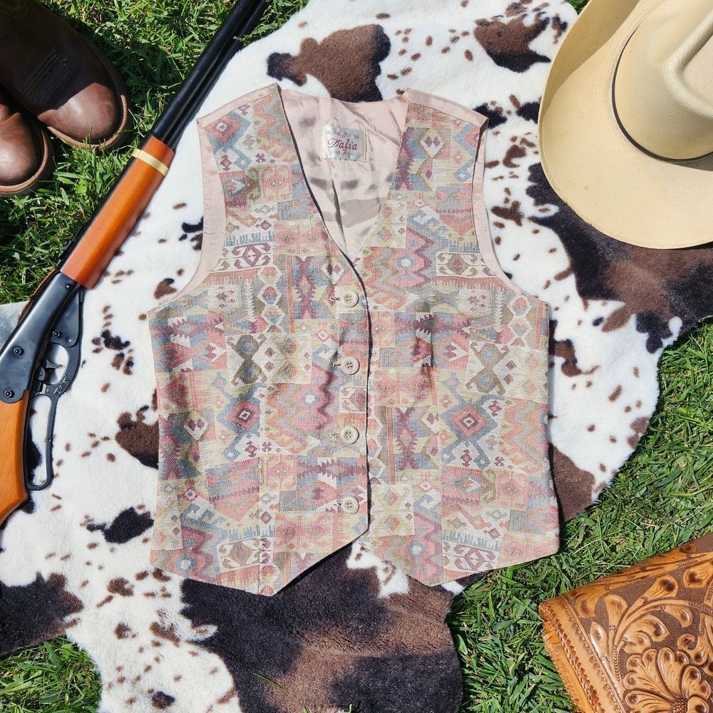 Pastel 90s Vintage Navijo Patterned Vest Westen